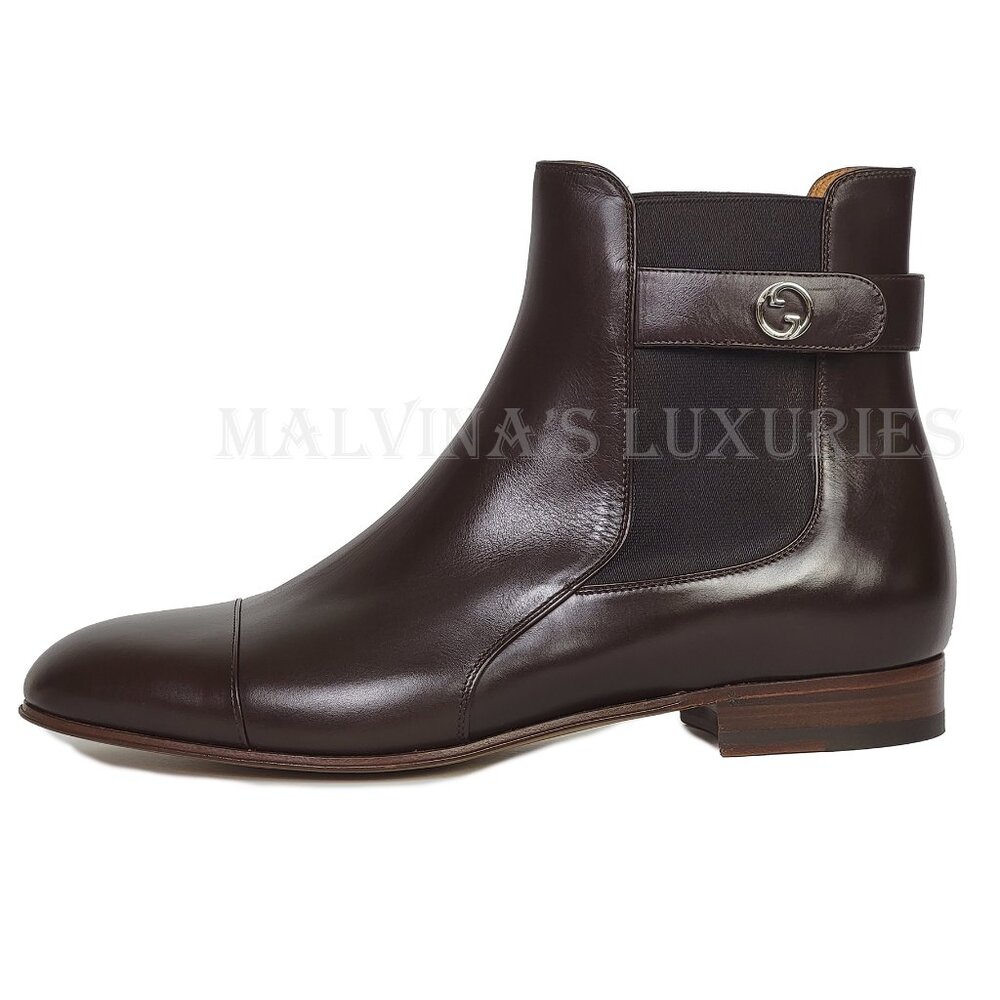 GUCCI BOOTS MENS BLONDIE BUCKLE CHELSEA LEATHER ANKLE BOOTIES sz 10 10.5 - Picture 4 of 15